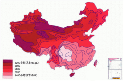 全国日照时数分布图